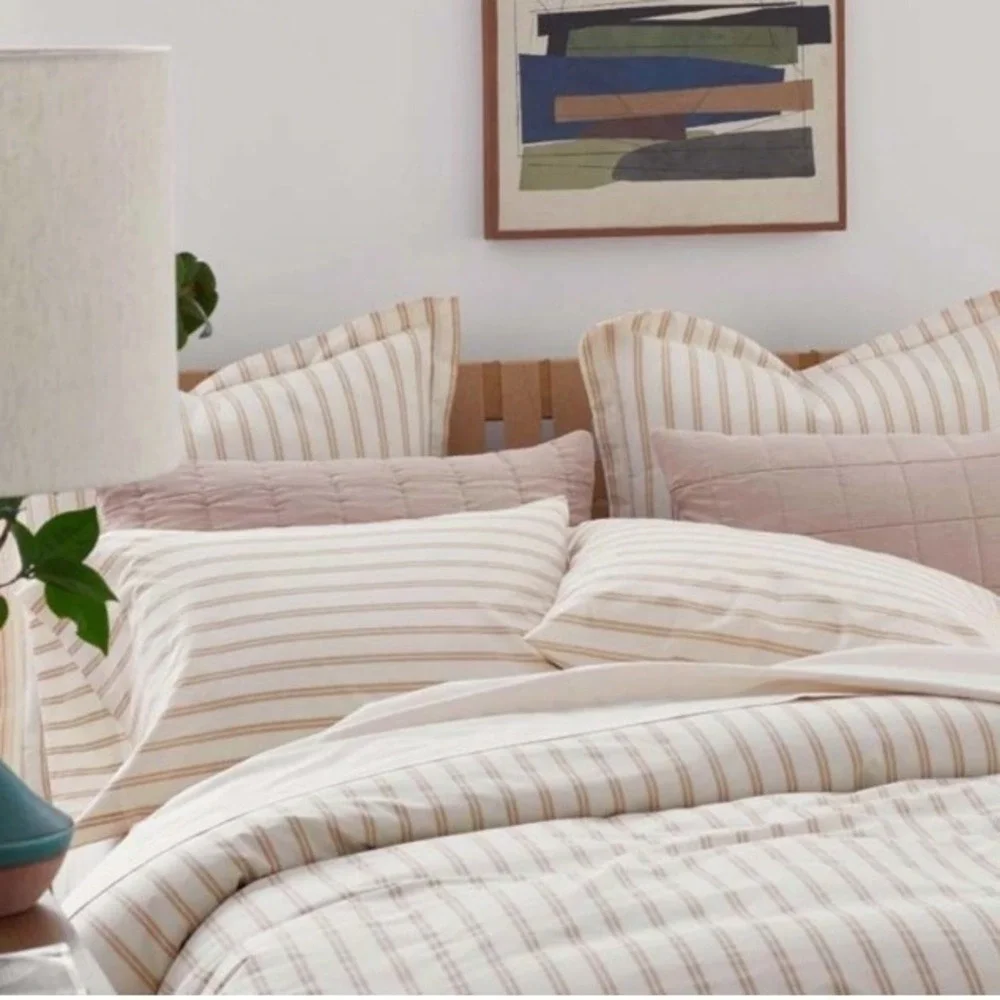 The Company Store Narrow Stripe Gold Cotton Percale Twin Duvet Cover